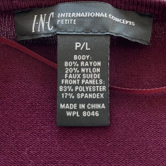 INC Draped Open Front Cardigan Sweater, Faux Suede Panels, in Port (PL) New/Tag - Picture 7 of 10